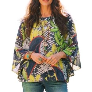 Luisa Cerano Multicolour Tropical Breezy Lightweight Silk Blend Top Size 6